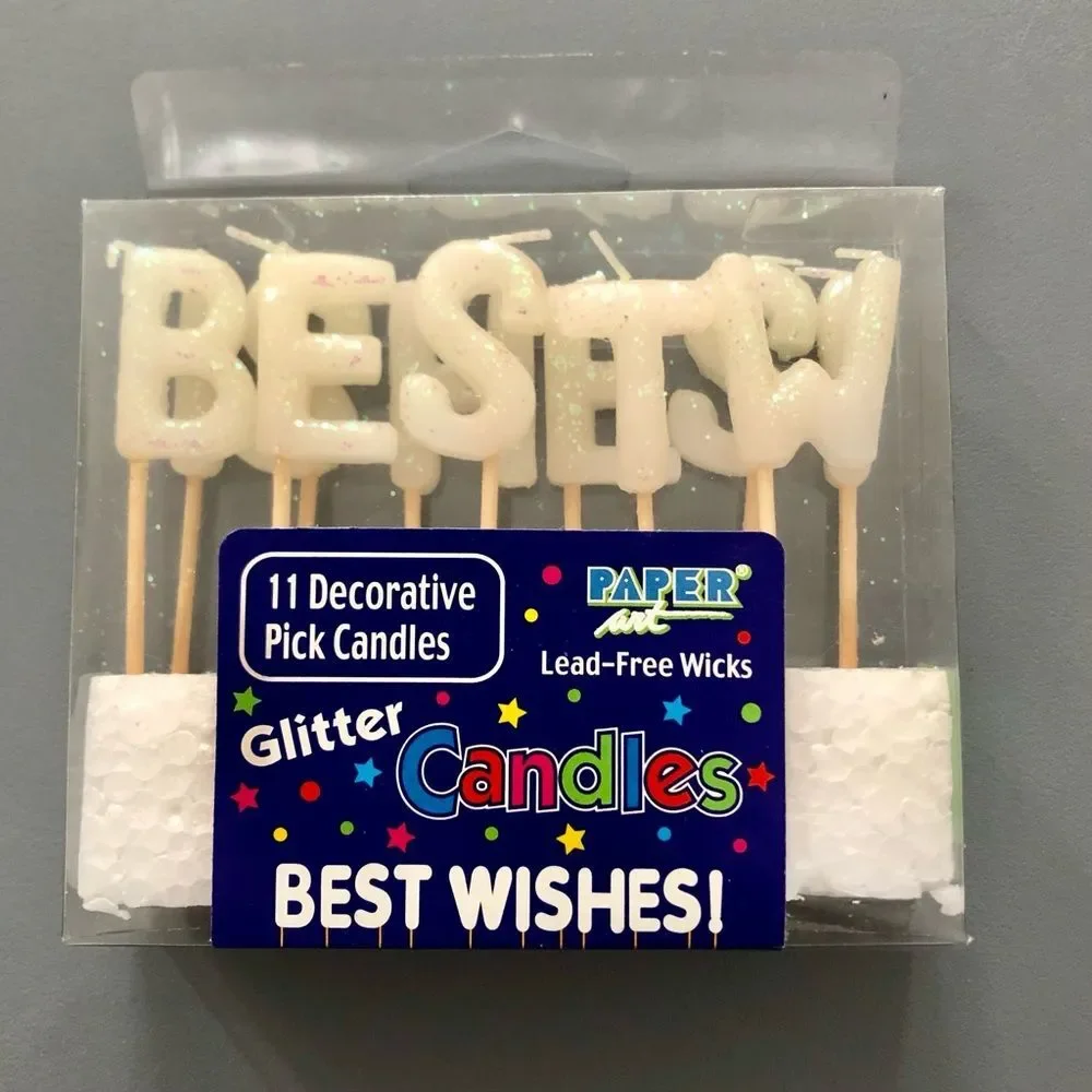Best Wishes! White Glitter Cake Candles NWT Birthday Party Graduation Wedding